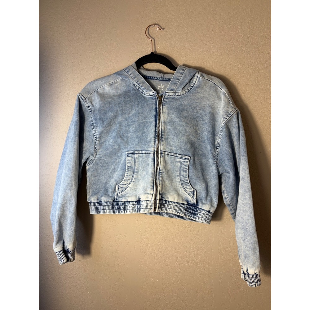 Gap Kids Girls 14-16/Women's Small'Acid Wash Denim Cropped Zip Up Hoodie Jacket